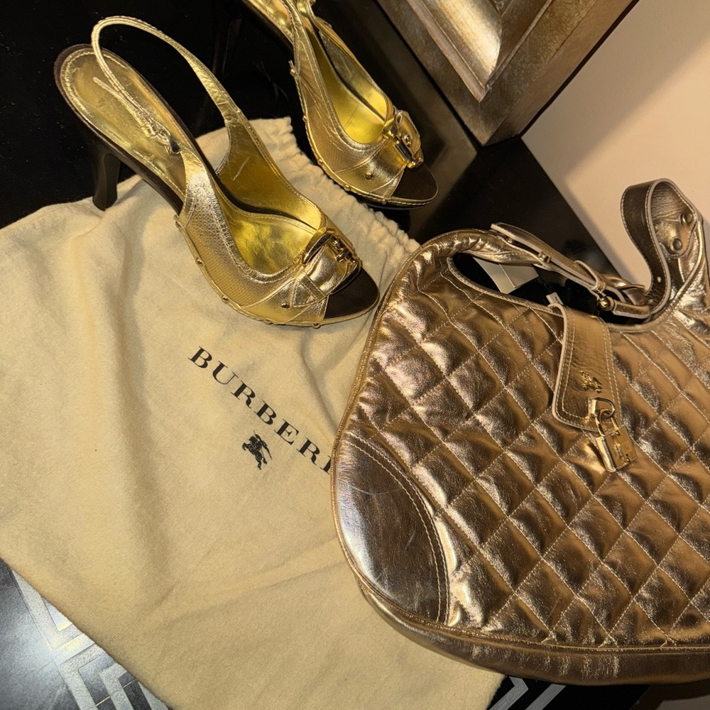 Burberry Metallic Gold Quilted Bag and Heels - Picture 2 of 4